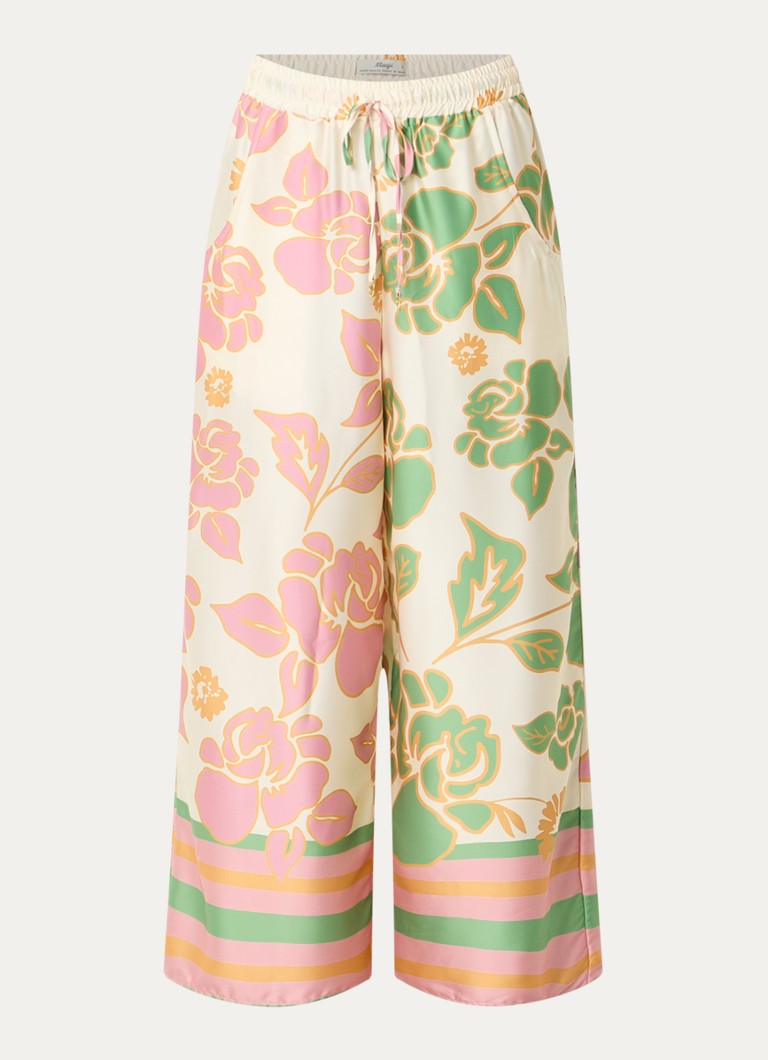 MAAJI Dames High waist wide fit palazzo broek met print in de kleur Creme, maat: S