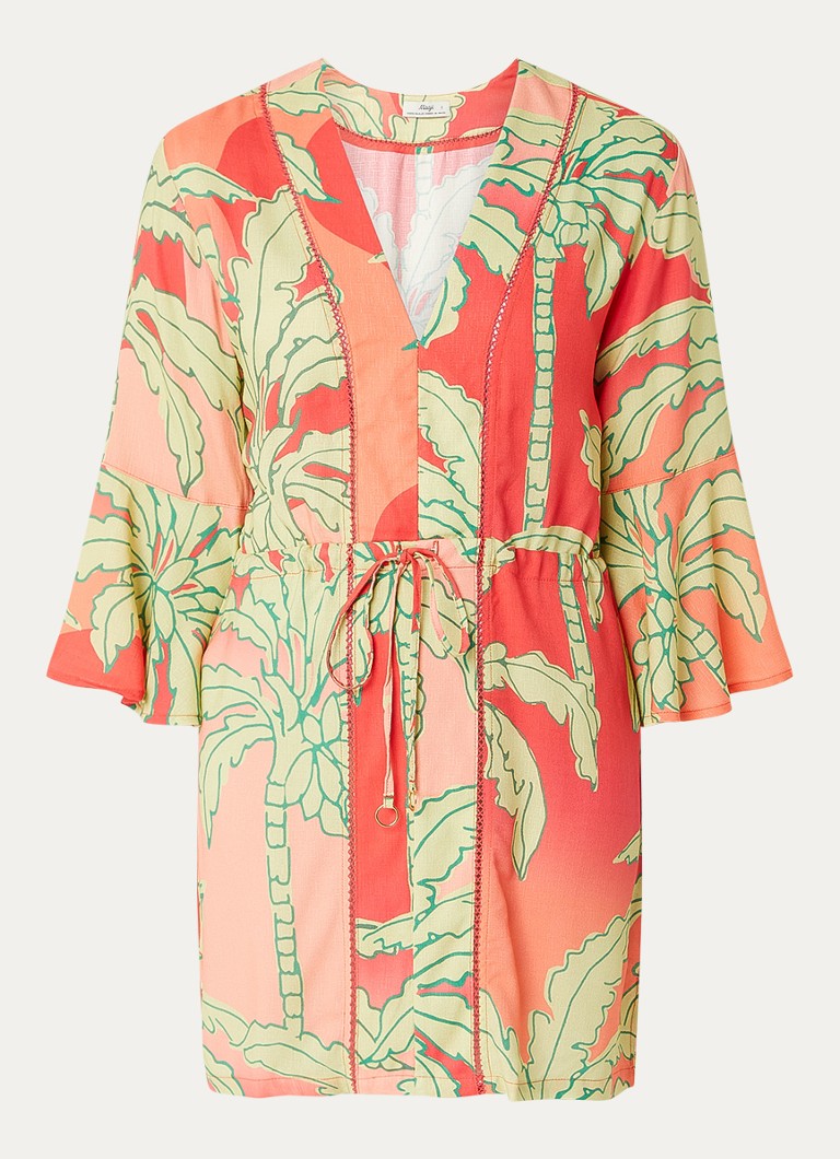 MAAJI Dames Palm Garden strandjurk met print in de kleur Koraalroze, maat: M
