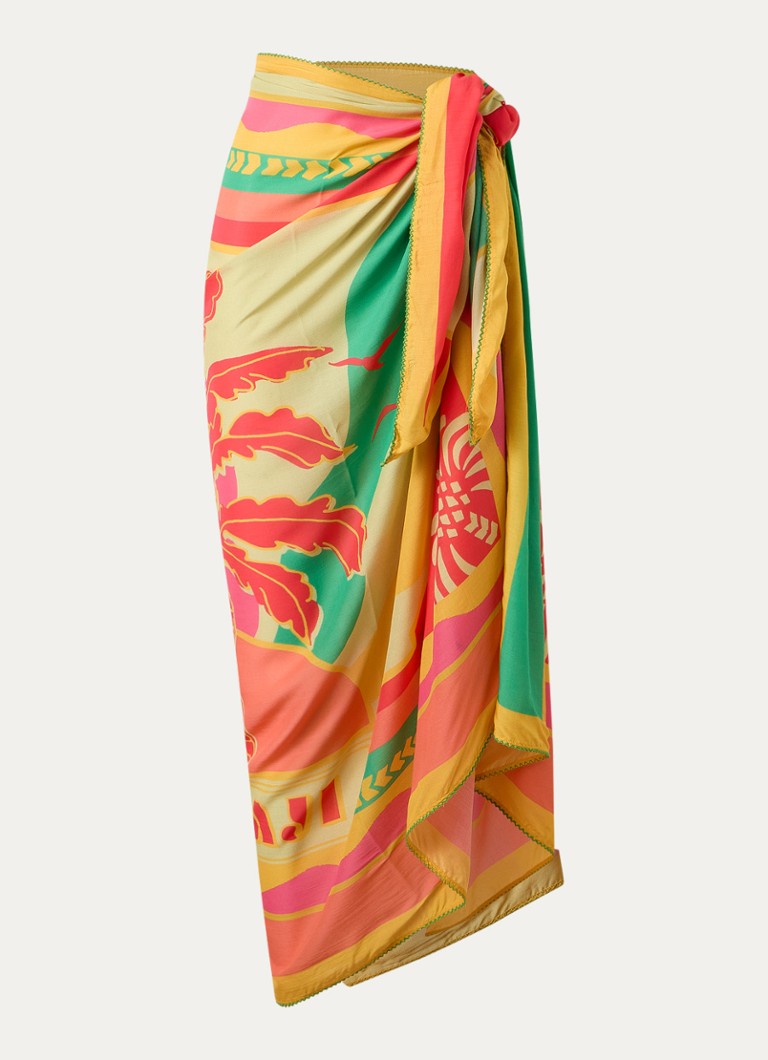 MAAJI Dames Sarong met print 175 x 118 cm in de kleur Mosterd, maat: ONE SIZE