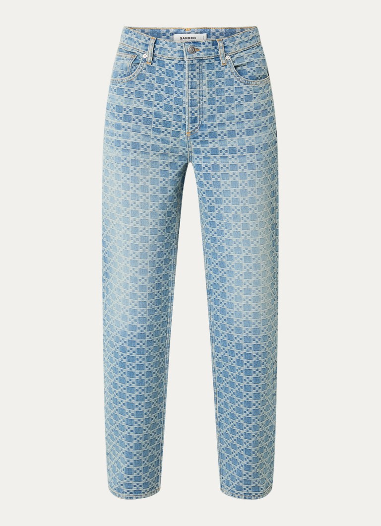 Sandro Heren Straight leg jeans met steekzakken en print in de kleur Indigo
