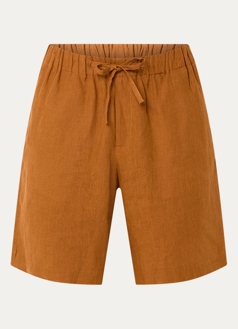 Sandro Heren Straight fit korte broek van linnen met steekzakken in de kleur Cognac