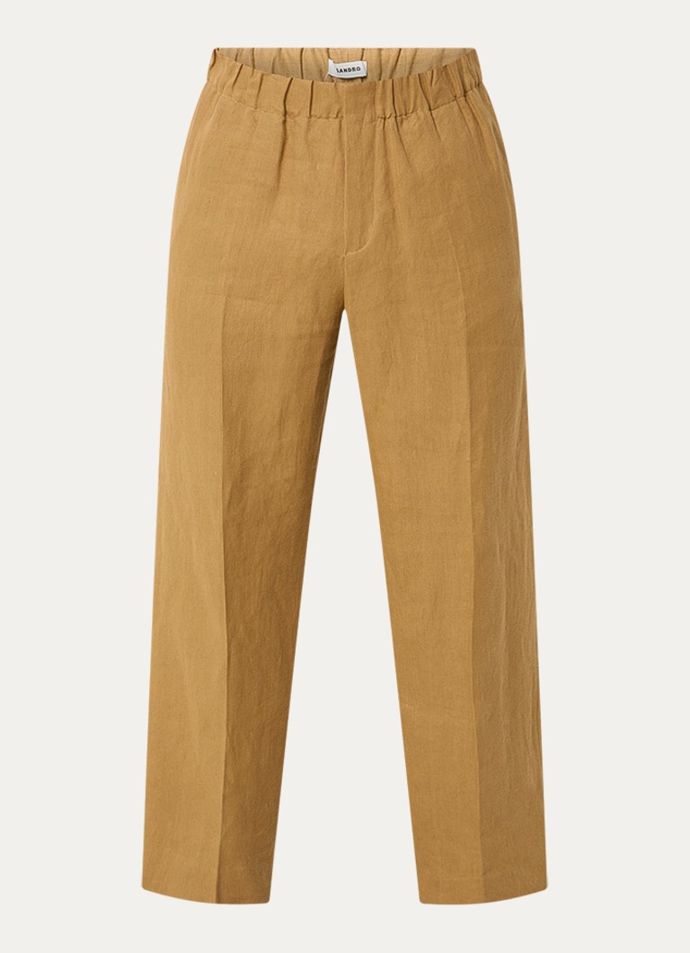 Sandro Heren Straight fit pantalon van linnen met steekzakken in de kleur Mosterd