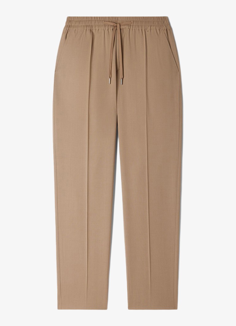 Sandro Heren Slim fit pantalon in wolblend met elastische band in de kleur Cappucino / Beige