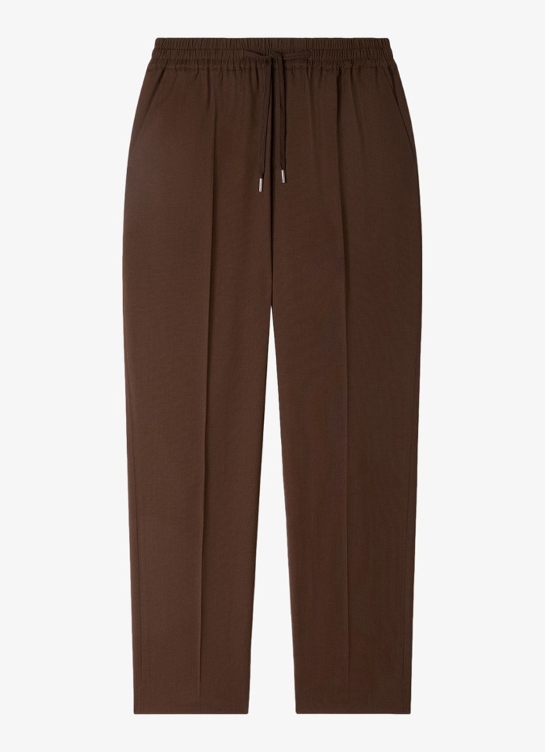 Sandro Heren Slim fit pantalon in wolblend met elastische band in de kleur Tabac Fonce / Bruin