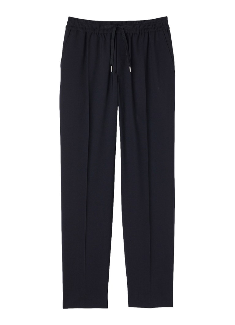 Sandro Heren Slim fit pantalon in wolblend met elastische band in de kleur Navy Blue / Blauw