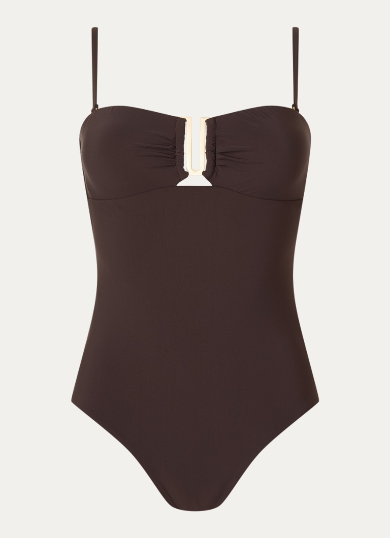 JETS Australia Dames Jetset voorgevormd bandeau badpak met afneembare bandjes in de kleur Chocoladebruin, maat: 36