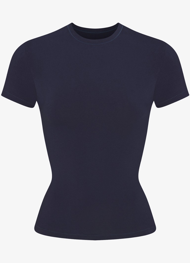 SKIMS Dames T-shirt van jersey met ribstructuur in de kleur Donkerblauw, maat: XS