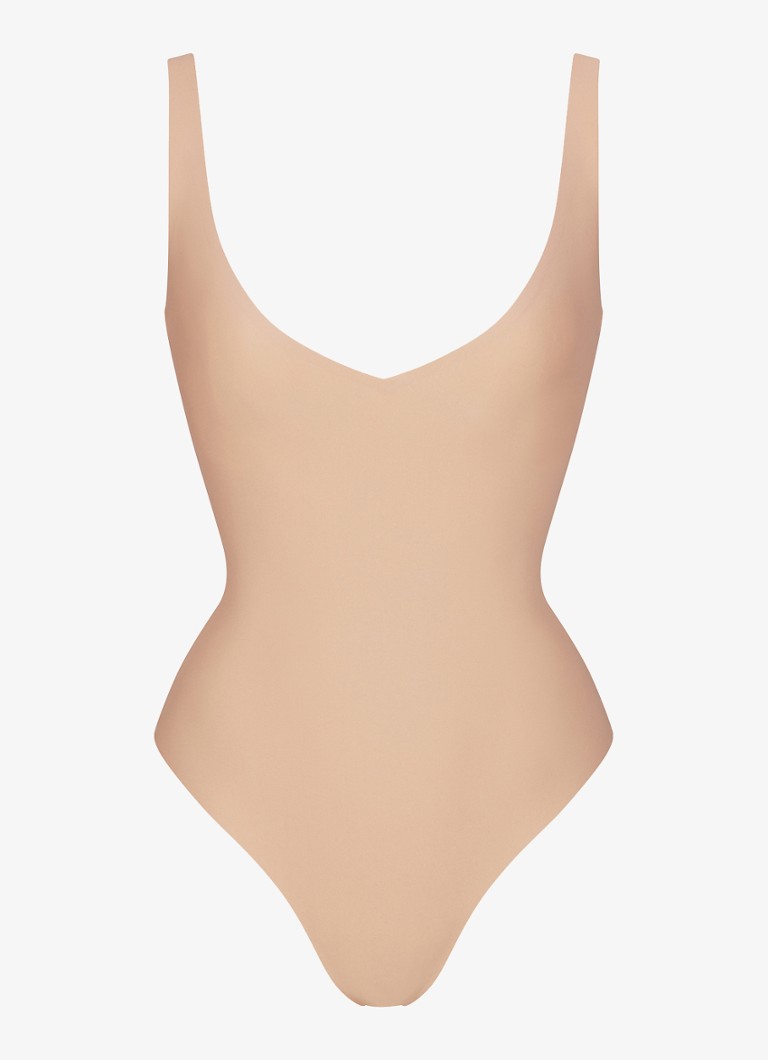 SKIMS Dames Skims Body plunge stringbody in de kleur Beige, maat: XXS