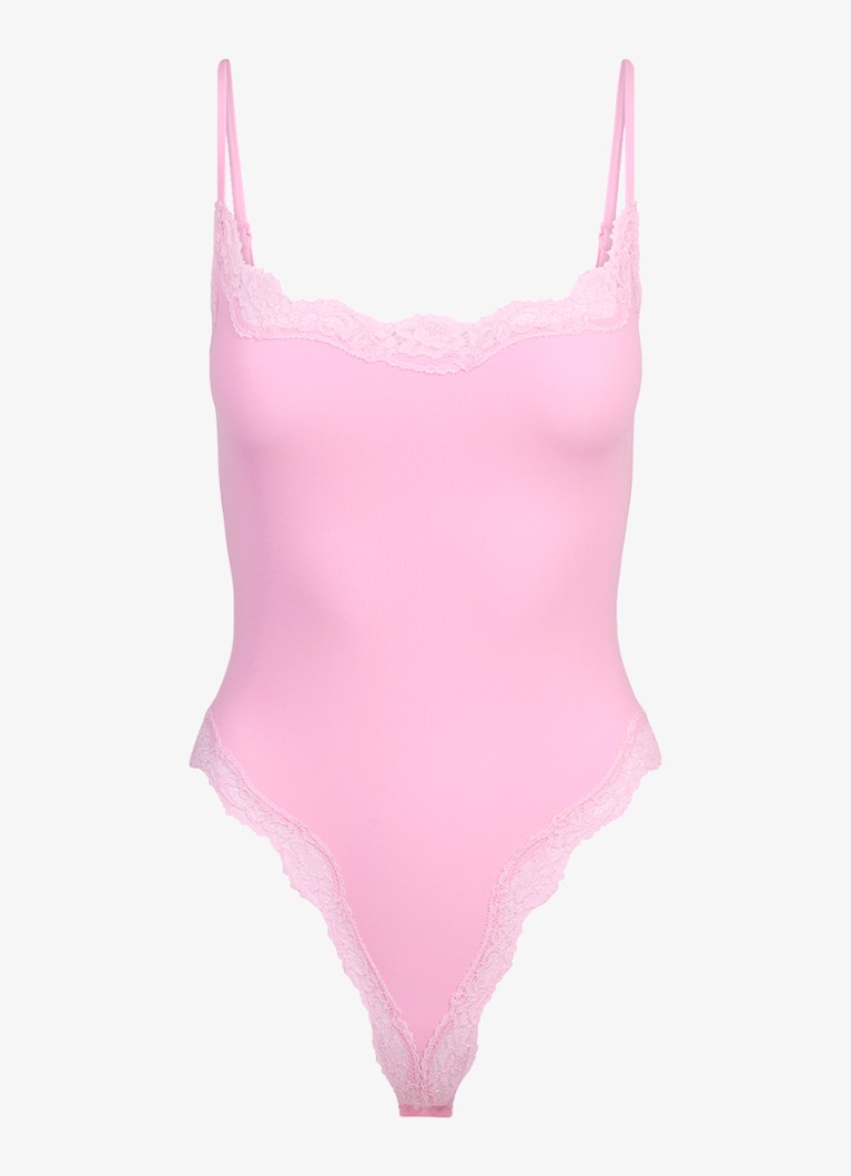 SKIMS Dames Fits Everybody stringbody met details van kant in de kleur Roze, maat: S