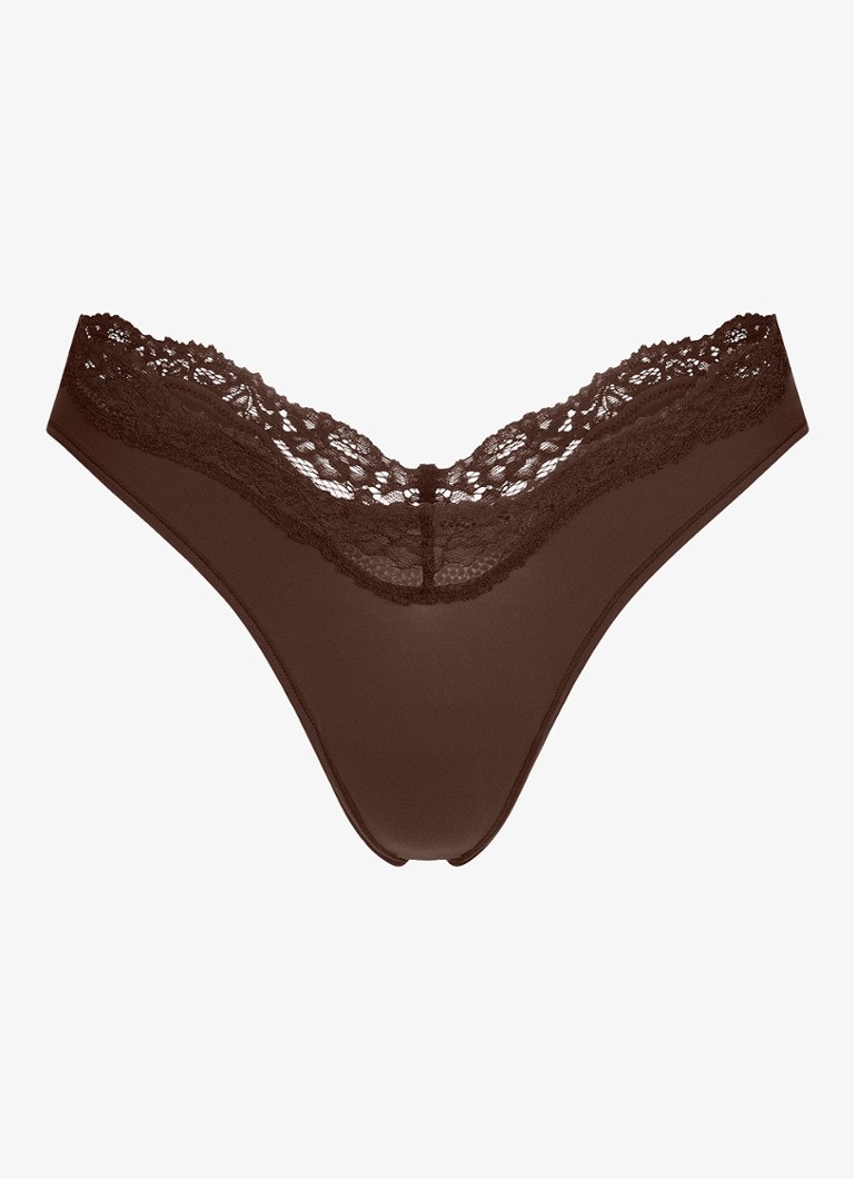 SKIMS Dames Fits Everybody Lace tanga met kant in de kleur Bruin, maat: XXS