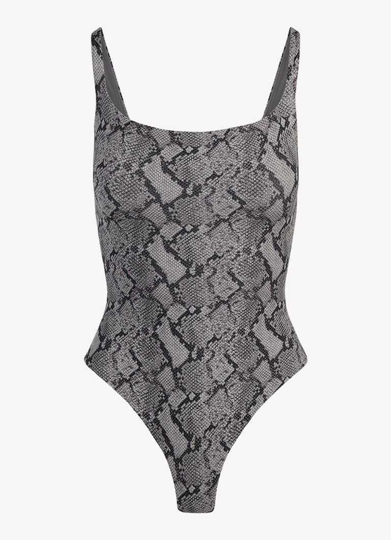 SKIMS Dames Fits Everybody body met rechthoekige hals in de kleur Shadow Snake Print, maat: XXS