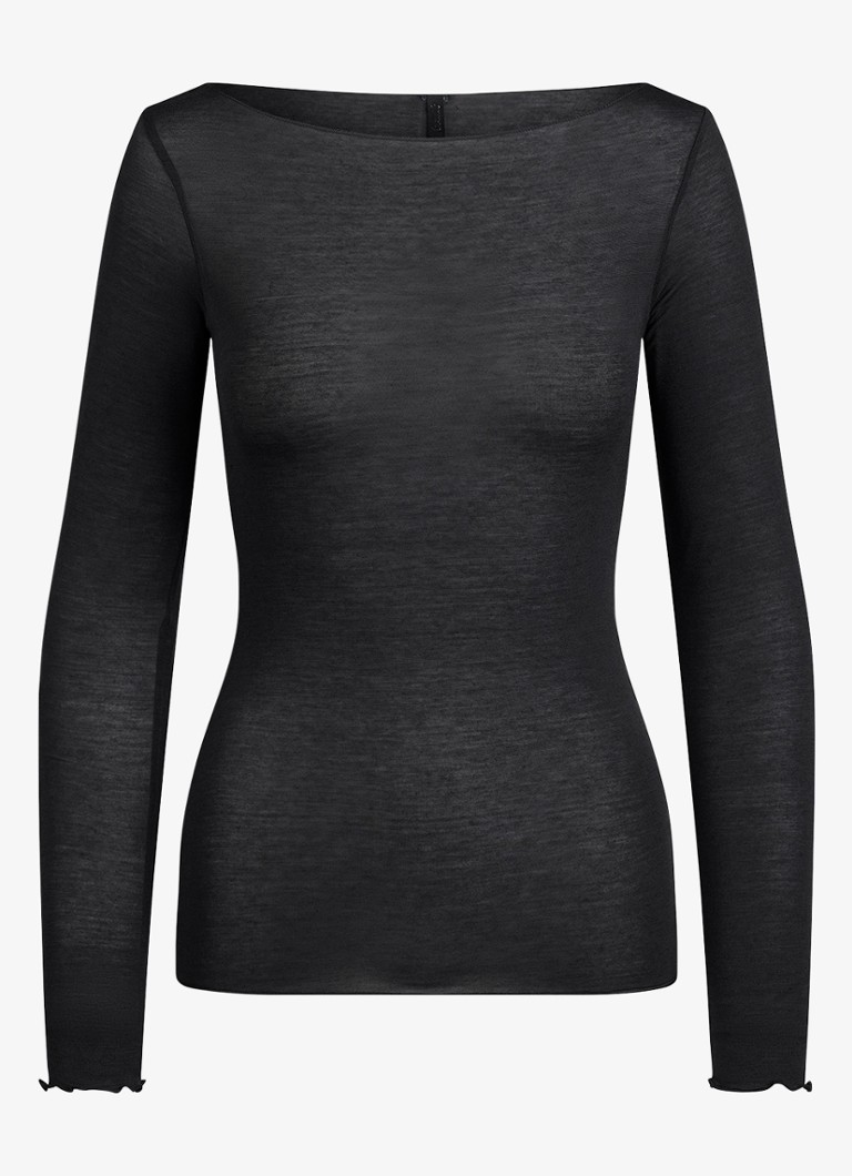 SKIMS Dames Sheer Modal semi-transparante longsleeve in kasjmierblend in de kleur Onyx, maat: XL
