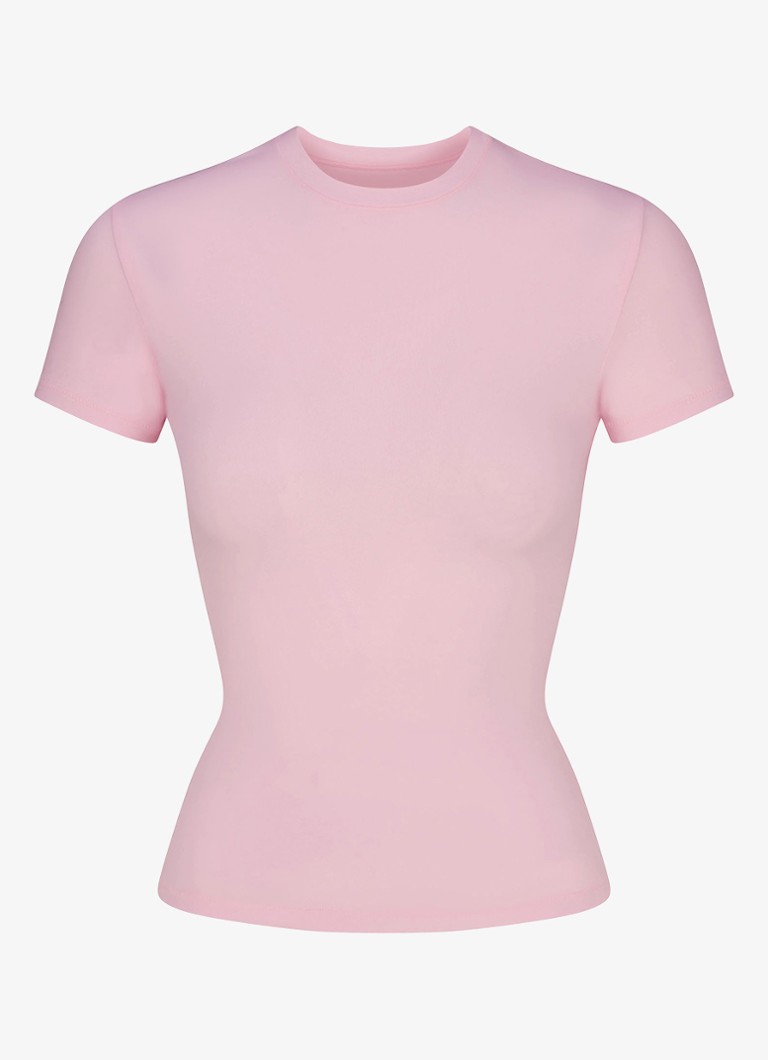 SKIMS Dames Cotton Jersey T-shirt met ronde hals in de kleur Roze, maat: XXS