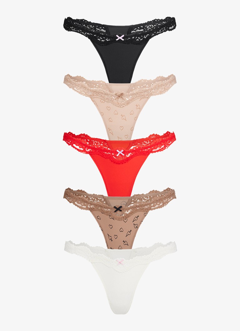 SKIMS Dames Fits Everybody string met details van kant in 5-pack in de kleur Beige, maat: M