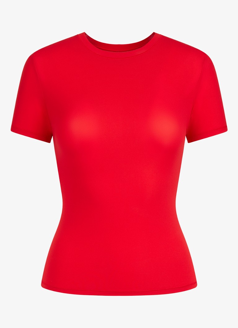 SKIMS Dames Fits Everybody T-shirt met ronde hals in de kleur Cherry, maat: XXXL