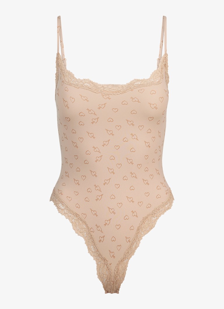SKIMS Dames Fits Everybody Lace body met print en kant in de kleur Mica Sketched Hearts, maat: M