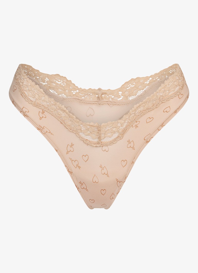 SKIMS Dames Fits Everybody Lace slip met print en kant in de kleur Mica Sketched Hearts, maat: S