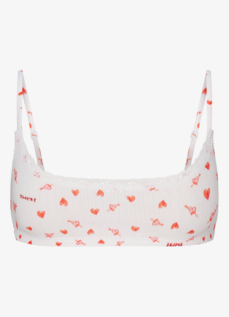 SKIMS Dames Lightweight Cotton Pointelle bralette met print in de kleur Snow Arrowed Hearts, maat: S