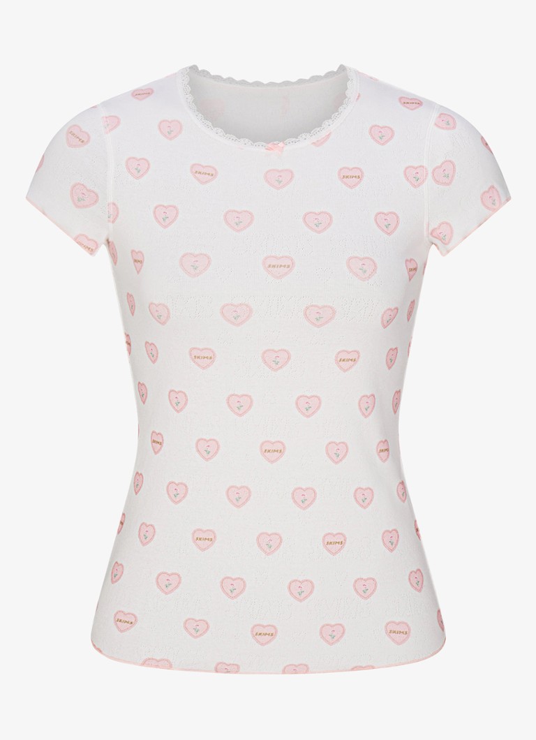 SKIMS Dames Pointelle pyjamaset met print in de kleur Snow Lace Hearts, maat: M