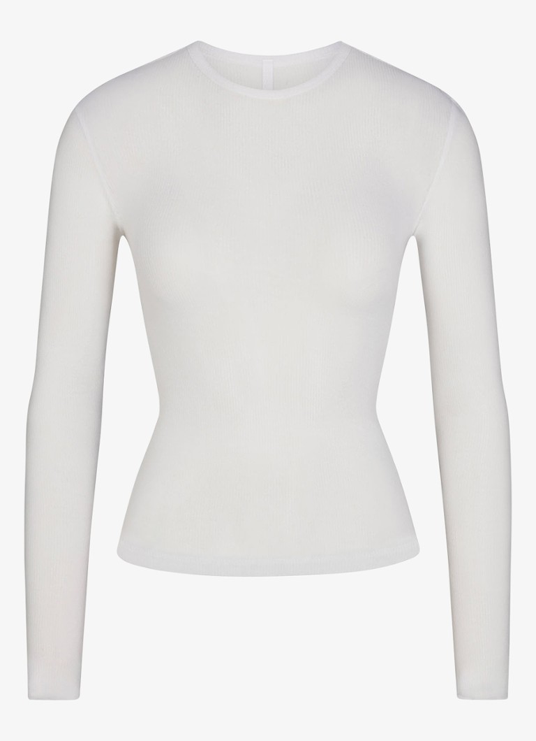 SKIMS Dames Semi-transparante longsleeve met ronde hals in de kleur Wit, maat: L