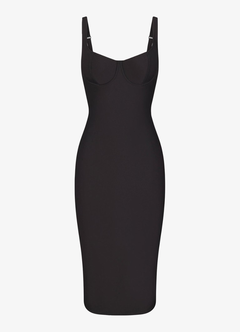 SKIMS Dames Skims Body Midi jurk met beugelondersteuning en split in de kleur Zwart, maat: XXL
