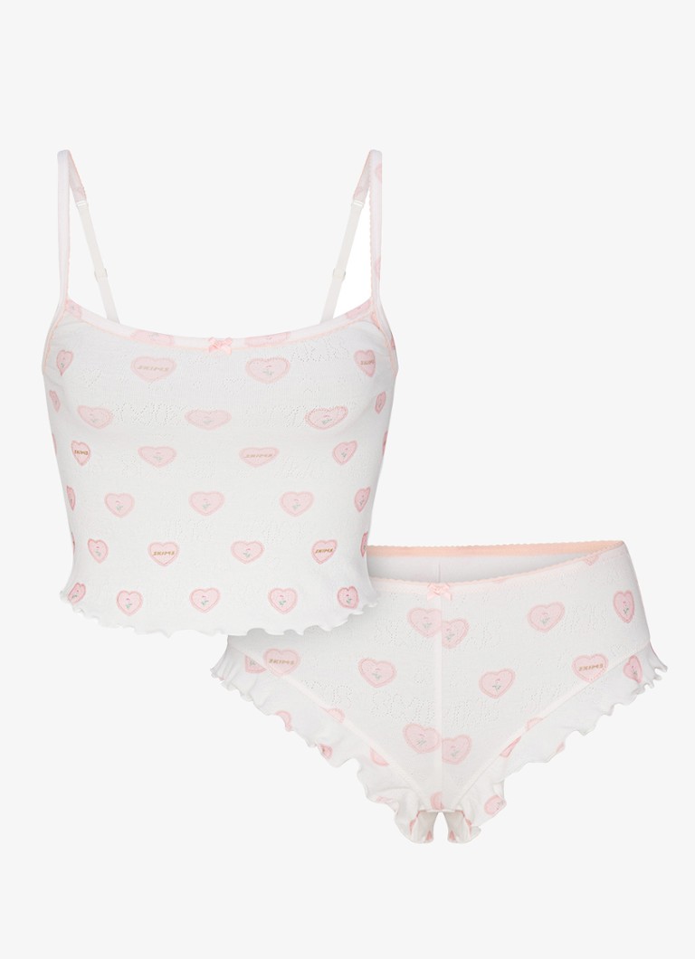 SKIMS Dames Pointelle pyjamaset met print in de kleur Snow Lace Hearts, maat: S