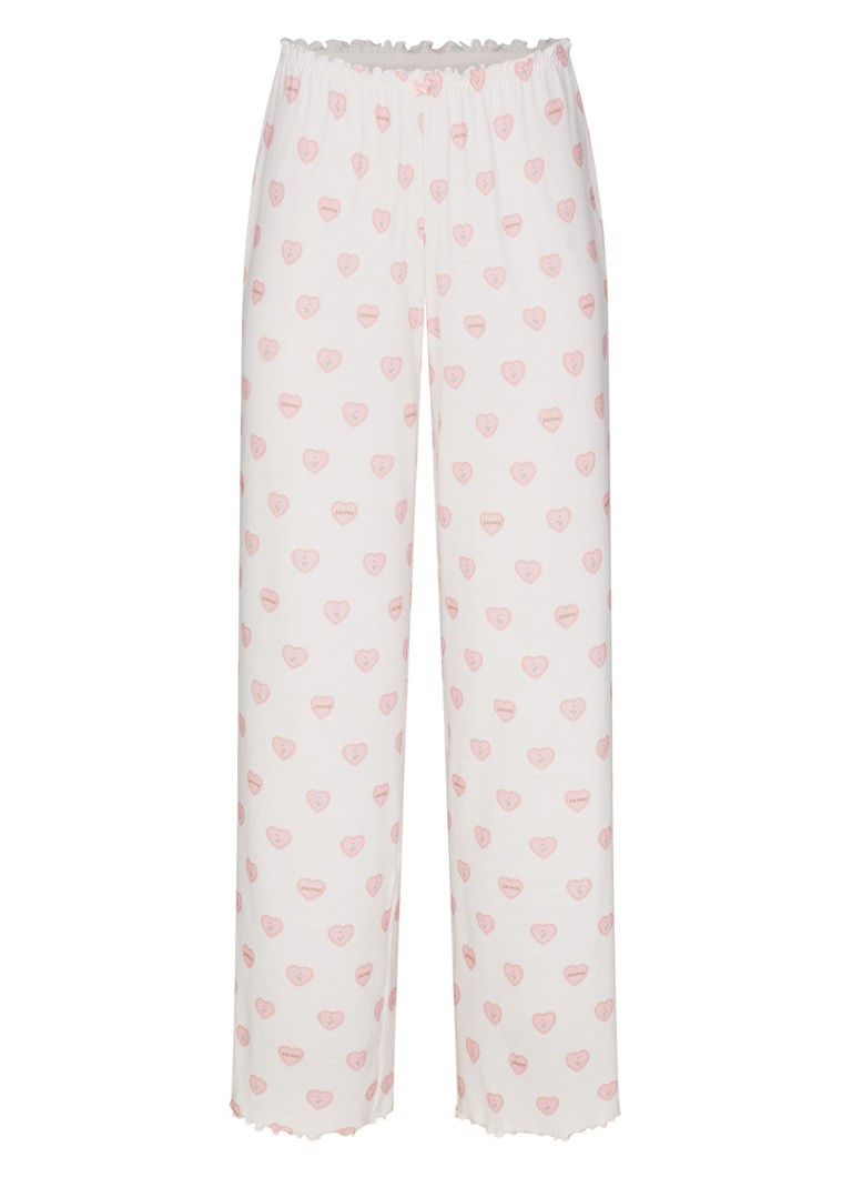 SKIMS Dames Pointelle straight fit pyjamabroek met print in de kleur Snow Lace Hearts, maat: XXL
