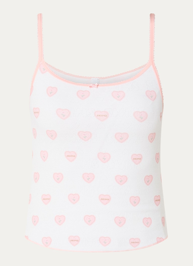 SKIMS Dames Pointelle pyjamatop met logoprint in de kleur Wit, maat: XXL