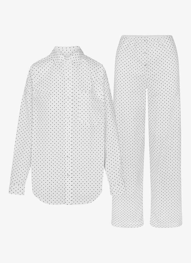 SKIMS Dames Cotton Poplin pyjamaset met stippenprint in de kleur Multicolor, maat: S