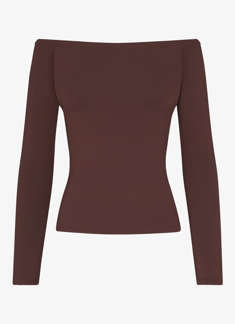 SKIMS Dames Smooth Layers off shoulder top in de kleur Chocoladebruin, maat: XL