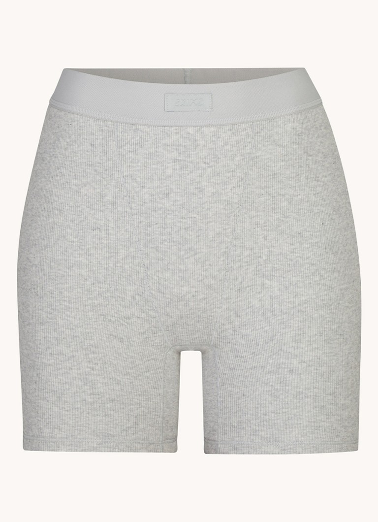 SKIMS Dames Cotton Rib high waist korte loungebroek met ribstructuur in de kleur Grijsmele, maat: XXL