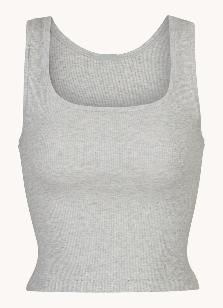 SKIMS Dames Cotton Rib cropped tanktop met ribstructuur in de kleur Lichtgrijs, maat: XS