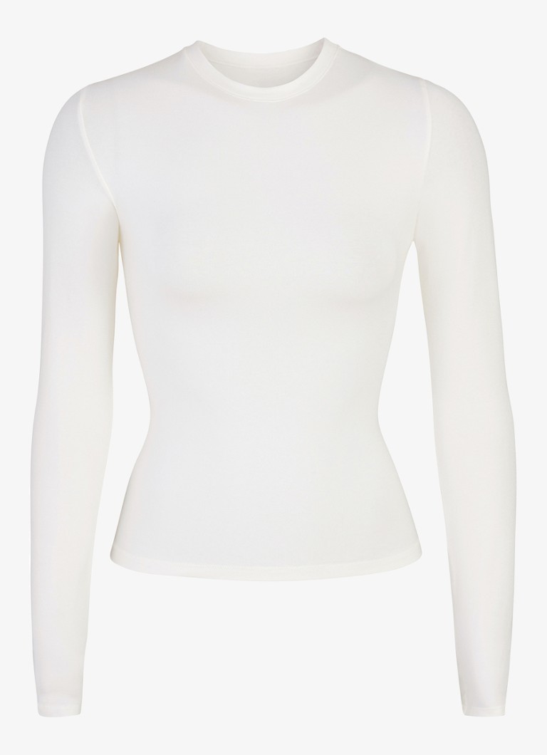 SKIMS Dames Cotton Jersey longsleeve met opstaande hals in de kleur Gebroken wit, maat: XXS