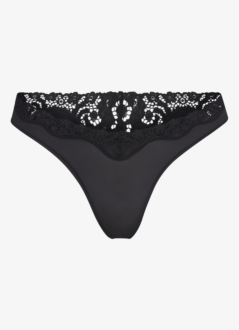 SKIMS Dames Tanga met kant in de kleur Zwart, maat: XXS