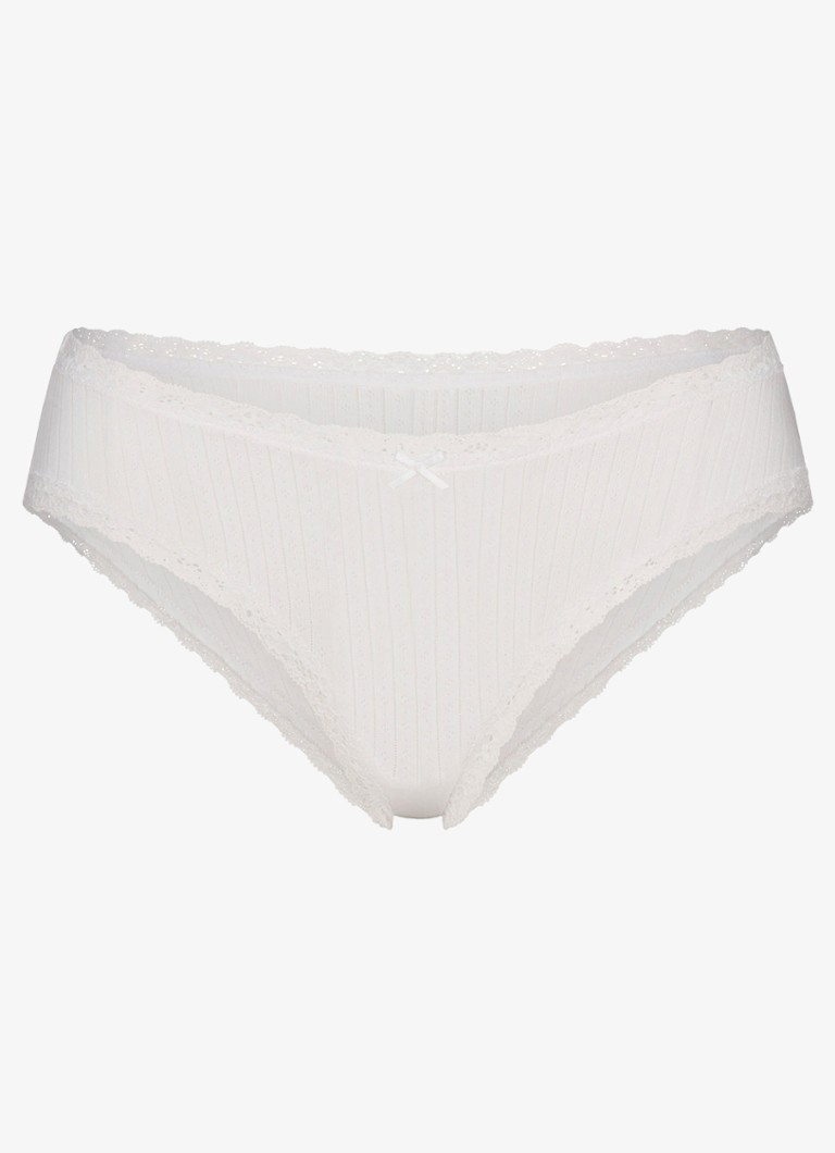 SKIMS Dames Lightweight Cotton Pointelle slip met kant in de kleur Snow, maat: 4X