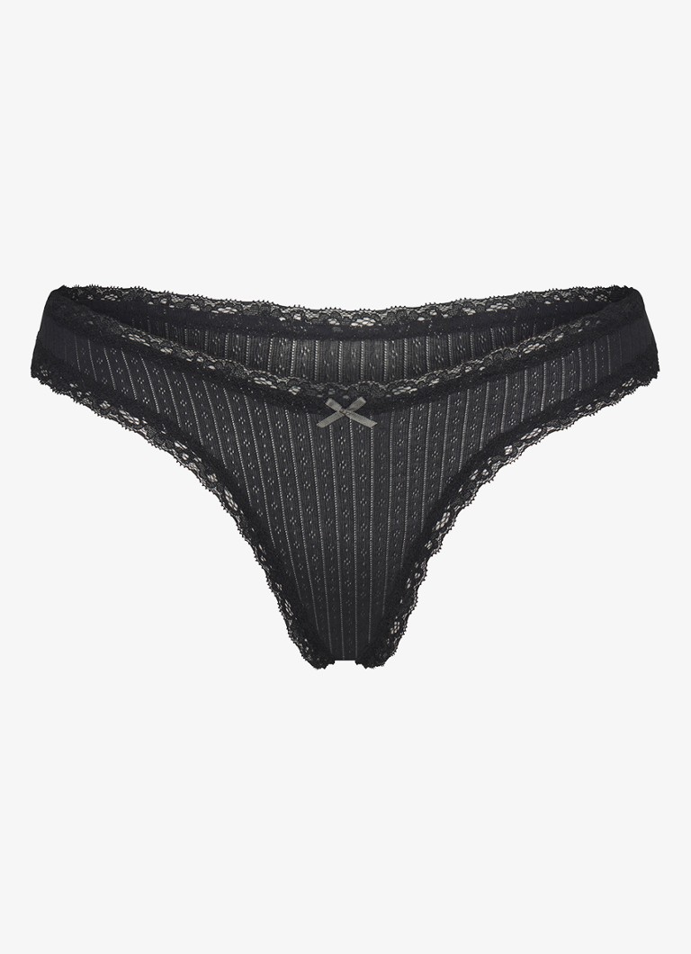 SKIMS Dames Lightweight Cotton Pointelle string met details van kant in de kleur Soot Tonal, maat: 4X