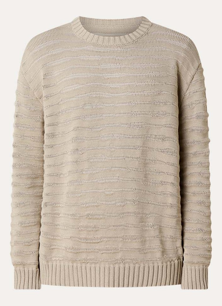 MM6 Heren Trui met opengewerkt dessin en logo in de kleur Donkerbeige, maat: M
