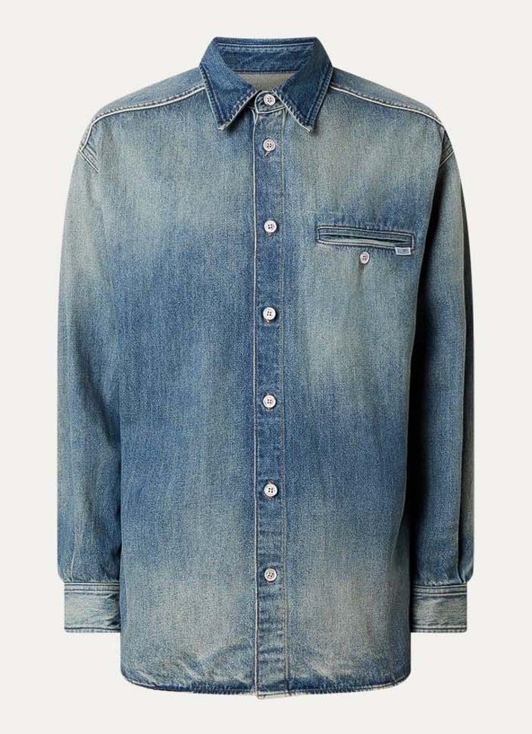 MM6 Heren Regular fit overhemd van denim met borstzak in de kleur Staalblauw, maat: 50