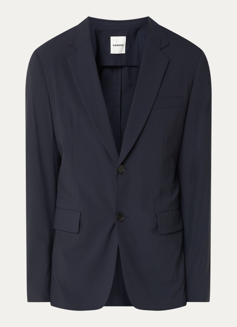Sandro Heren Regular fit colbert in wolblend met borst- en klepzakken in de kleur Donkerblauw