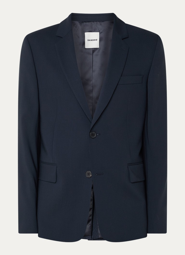 Sandro Heren Regular fit colbert van scheerwol met klepzakken in de kleur Donkerblauw
