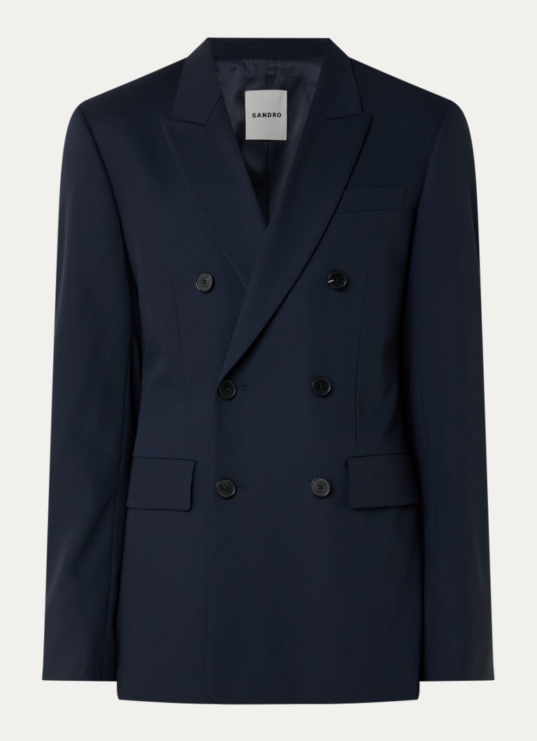 Sandro Heren Double-breasted colbert van scheerwol met klepzakken in de kleur Donkerblauw
