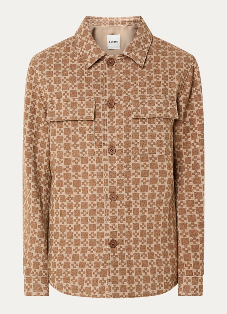 Sandro Heren Overshirt in scheerwolblend met grafische print in de kleur Camel