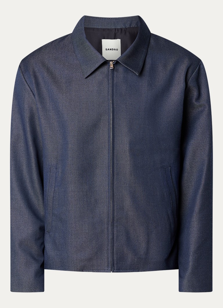 Sandro Heren Jack in wolblend met steekzakken in de kleur Donkerblauw