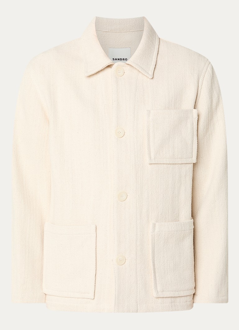 Sandro Heren Regular fit overshirt van tweed met opgestikte zakken in de kleur Creme
