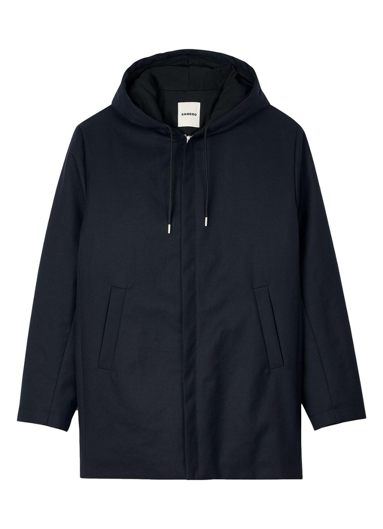 Sandro Heren Parka in wolblend met steekzakken in de kleur Donkerblauw
