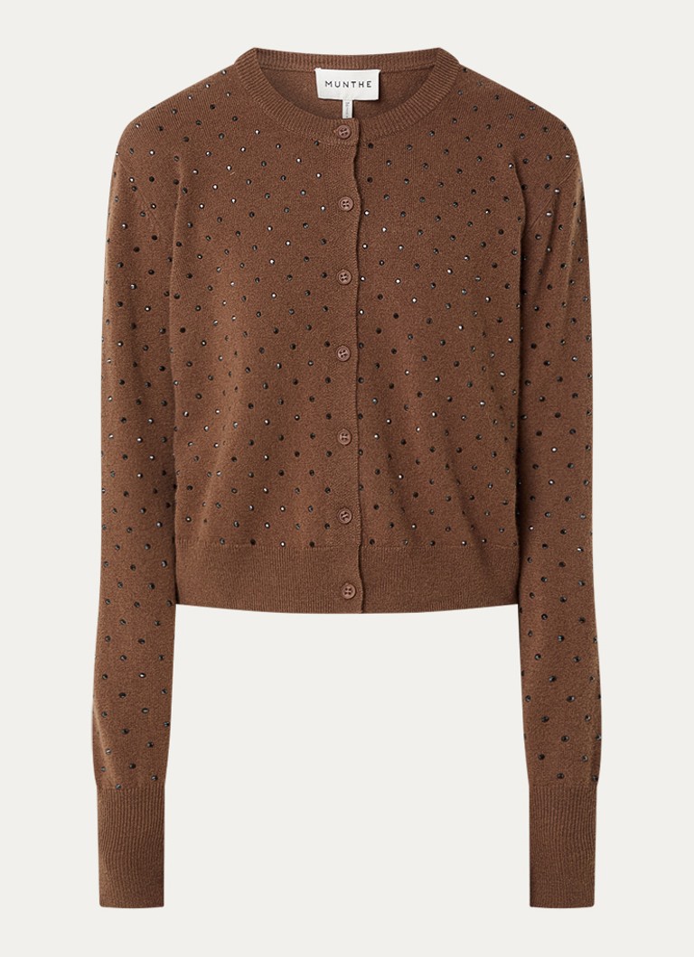 MUNTHE Dames Radcliff fijngebreid vest met strass in de kleur Bruin, maat: 38
