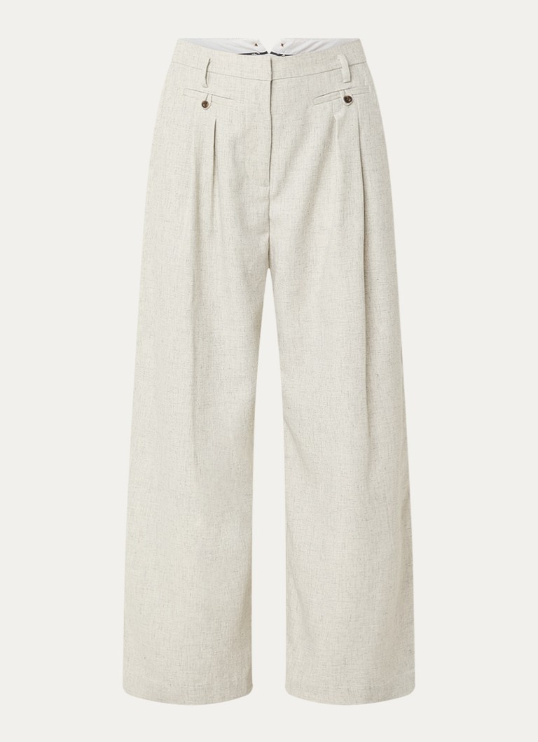 MUNTHE Dames Robbie high waist wide fit pantalon met gemêleerd dessin in de kleur Lichtgrijs, maat: 36