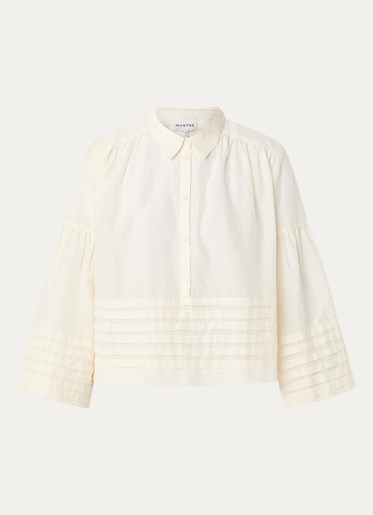 MUNTHE Dames Rosalin tuniek met trompetmouw en polokraag in de kleur Ivoor, maat: 38