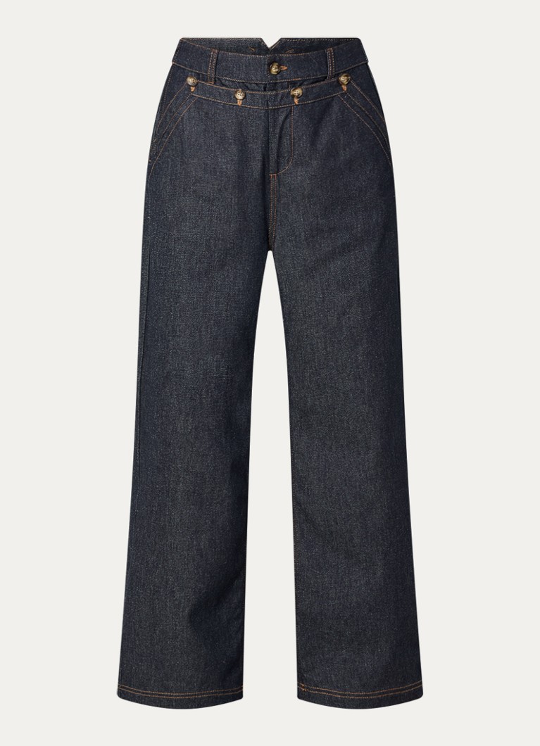 MUNTHE Dames Rupert high waist wide leg jeans met donkere wassing in de kleur Indigo, maat: 36