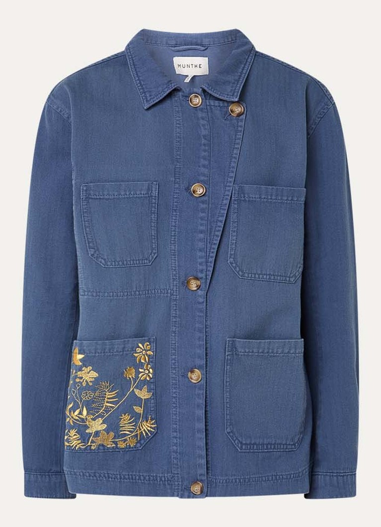 MUNTHE Dames Bayan overshirt van chambray met borduring in de kleur Indigo, maat: 38
